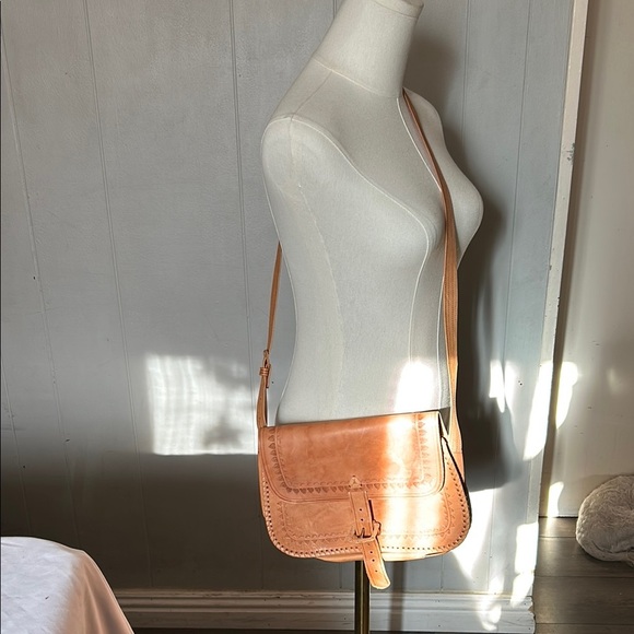 Tan Leather Crossbody Bag with Classic Flap Design - Picture 1 of 5